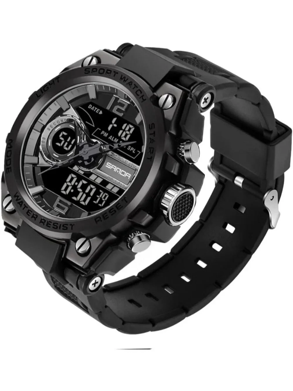 Mens All Black Analog Quartz Sport Outdoor Waterproof Military LED Digital Watch